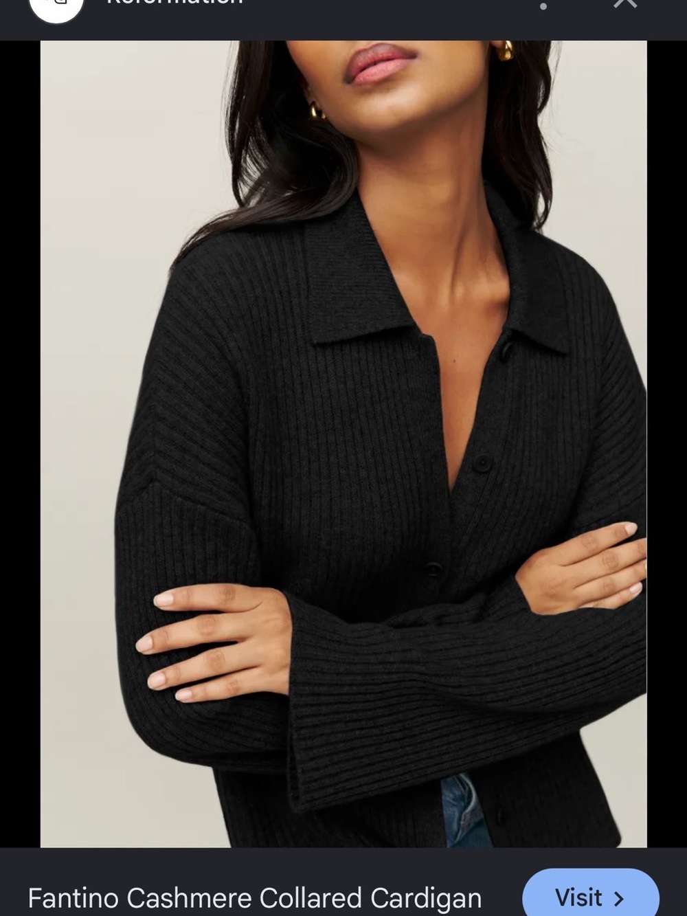 Reformation Black Cashmere Collared Cardigan